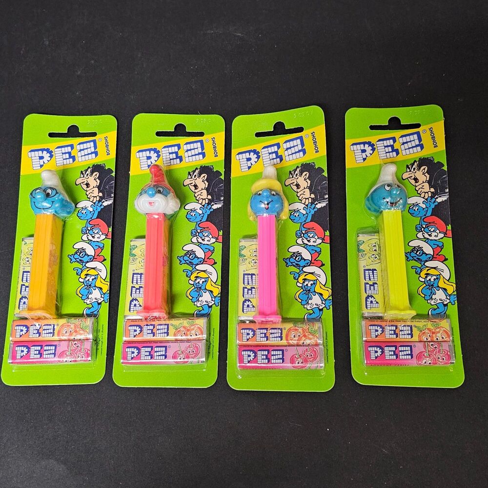 Smurfs PEZ Dispensers Vtg Lot of 4 Made in Austria New on European Card- BonBons